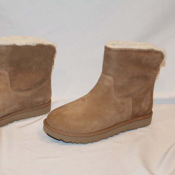 UGG WOMEN'S MINI ZIP SUEDE SHEARLING LINED ANKLE BOOTS CHESTNUT NEW - Picture 4 of 10